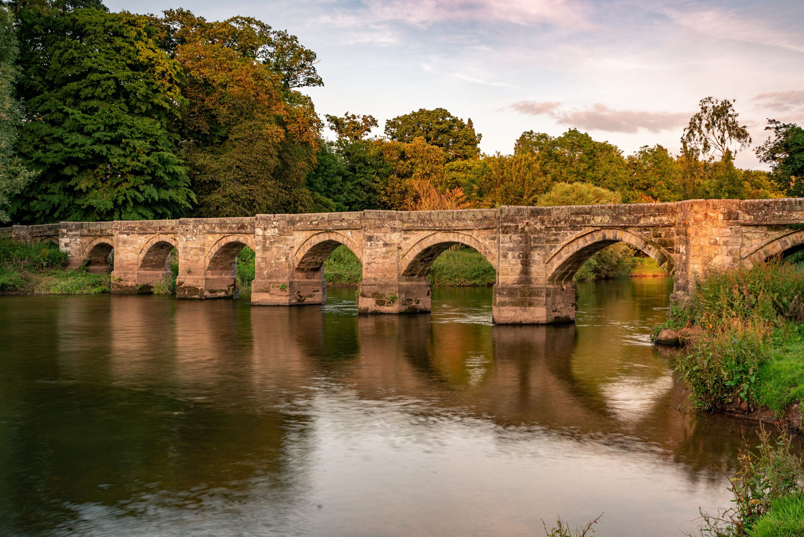Essex bridge. A Grade I listed packhorse bridge spanning the River Trent at Great Haywood, in Staffordshire.