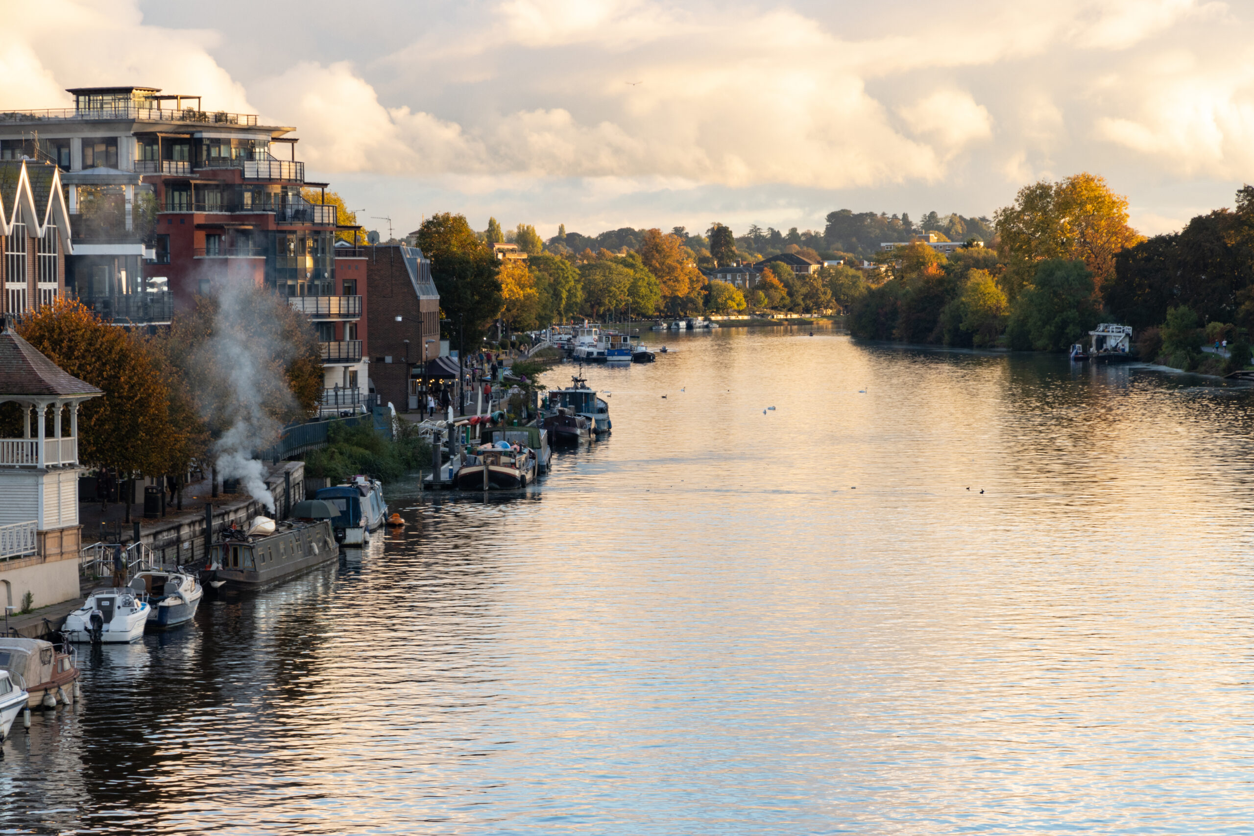Kingston Upon Thames and Surbiton on the Thames river bank in autumn