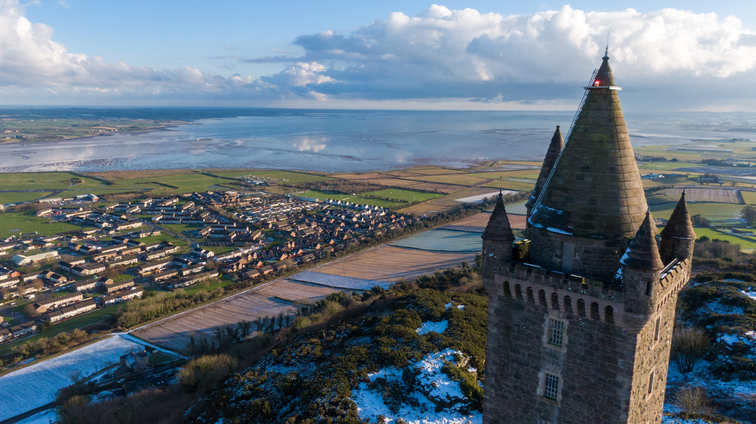 Scrabo Tower stands on Scrabo Hill near Newtownards in County Down. Winter in Northern Ireland